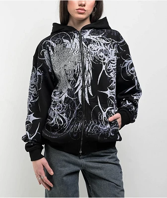 Insomnia Visuals Eclipse Rhinestone Black Zip Hoodie