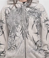 Insomnia Visuals Eclipse Rhinestone Light Grey Zip Hoodie