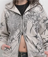 Insomnia Visuals Eclipse Rhinestone Light Grey Zip Hoodie