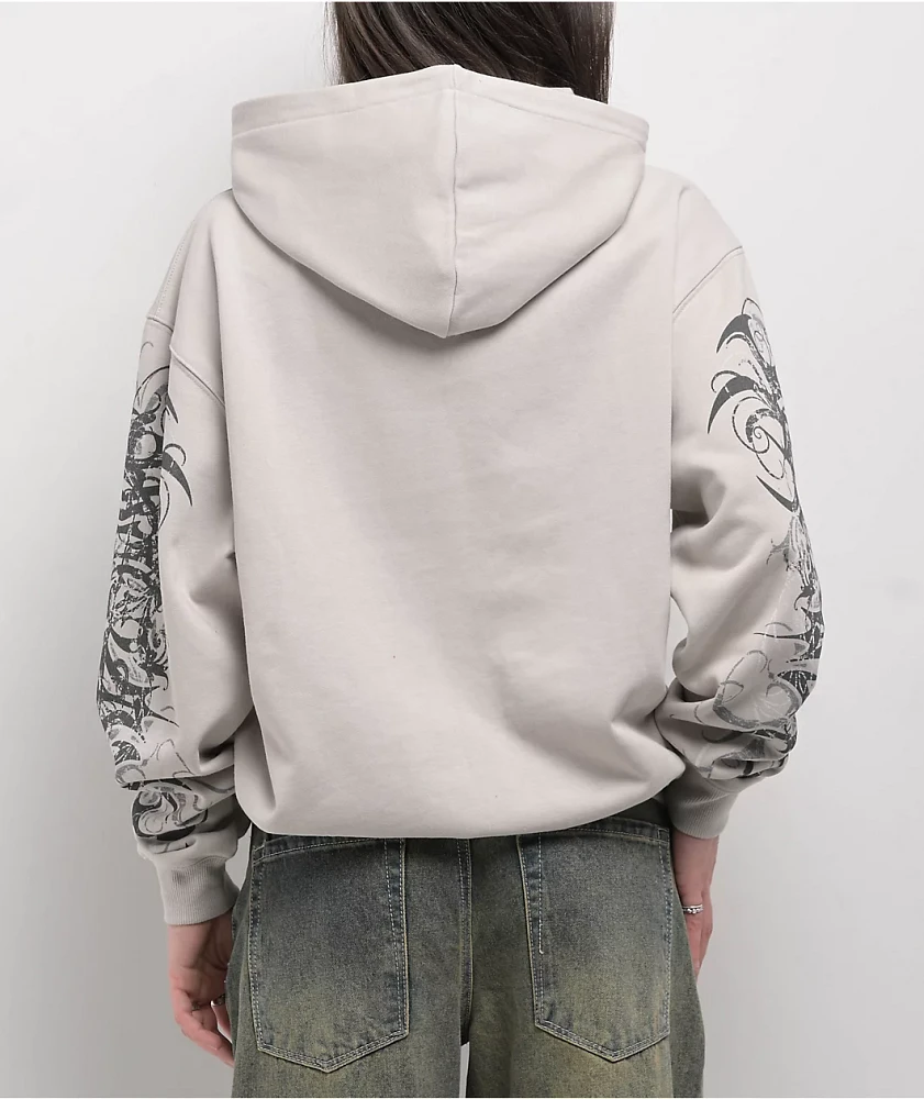 Insomnia Visuals Eclipse Rhinestone Light Grey Zip Hoodie
