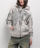 Insomnia Visuals Eclipse Rhinestone Light Grey Zip Hoodie
