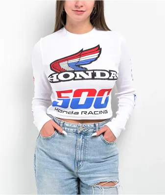 JT Racing x Honda Finish Line White Long Sleeve Crop T-Shirt