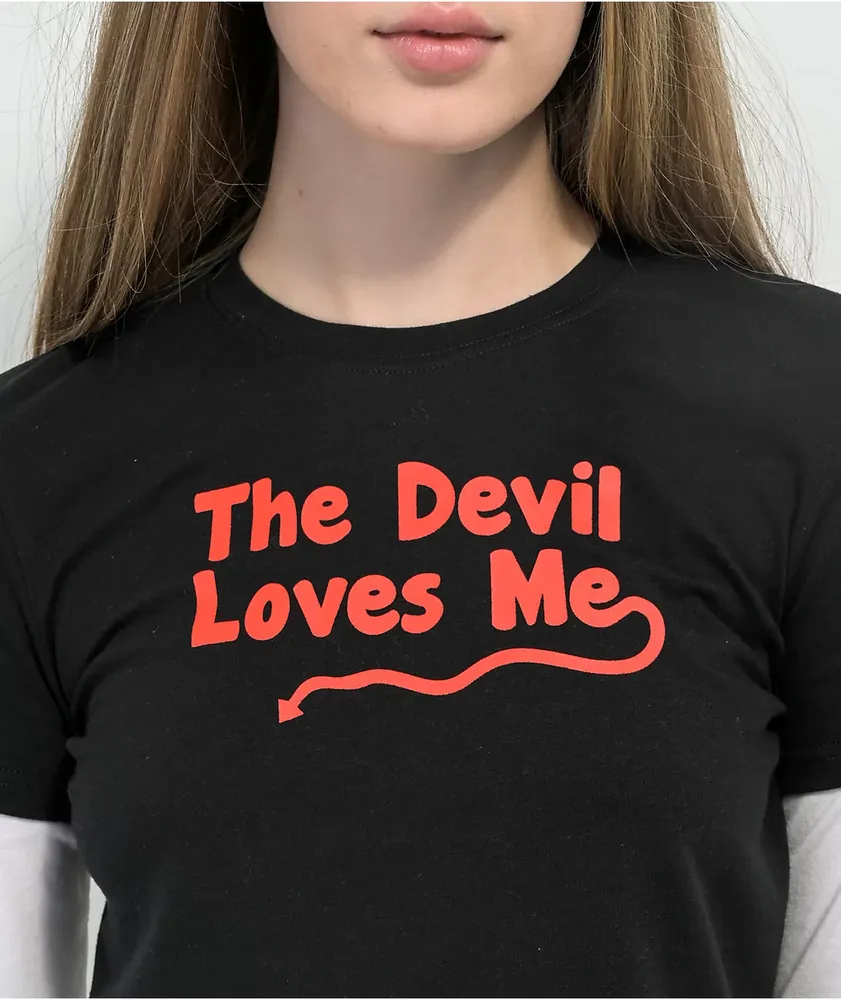 JV By Jac Vanek Devil Love Black & White Layered Long Sleeve T-Shirt