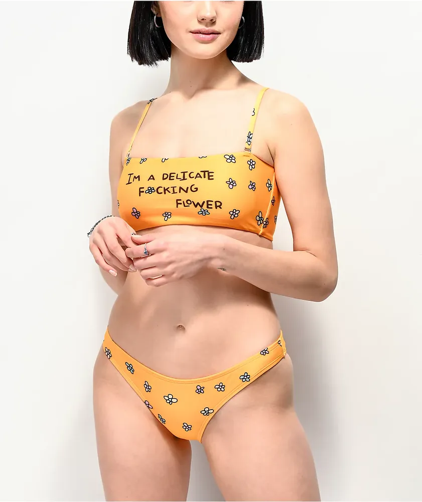 JV by Jac Vanek Delicate Flower Yellow Cheeky Bikini Bottom