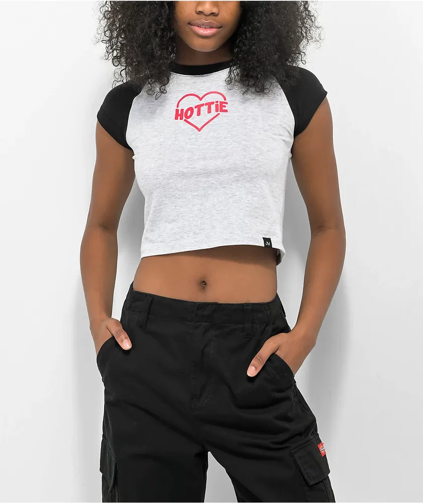 JV by Jac Vanek Hottie Black & Grey Crop T-Shirt