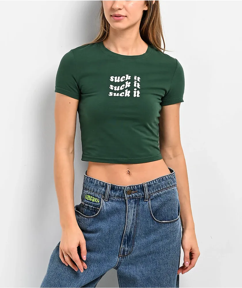 JV by Jac Vanek Suck It Green Crop T-Shirt