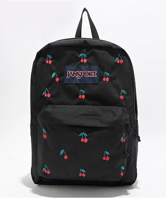 Jansport Superbreak Plus Embroidered Cherry Black Backpack