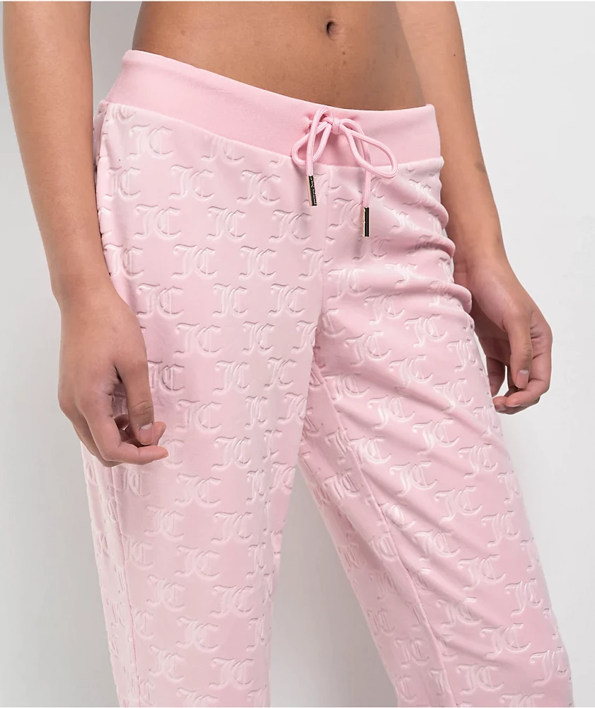 Juicy Couture Embossed Whisper Pink Velour Track Pants