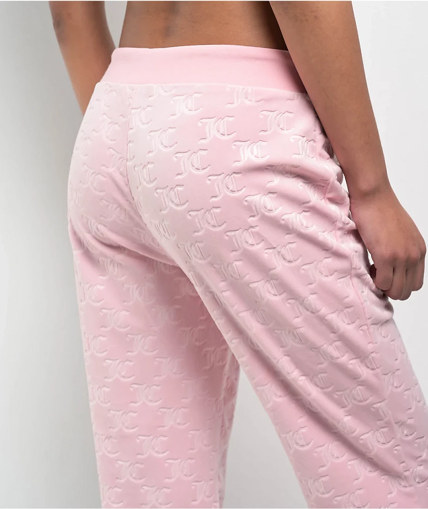 Juicy Couture Embossed Whisper Pink Velour Track Pants