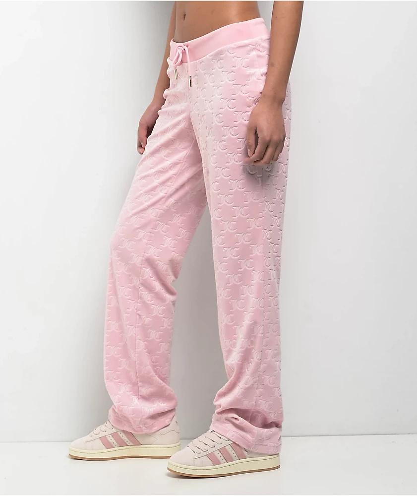 Juicy Couture Embossed Whisper Pink Velour Track Pants