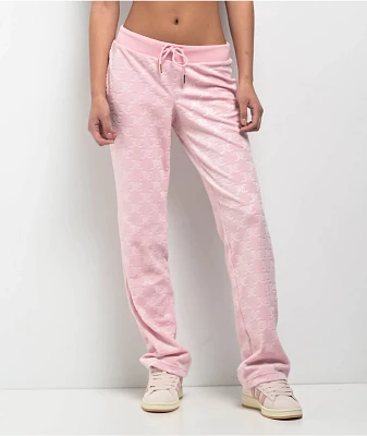 Juicy Couture Embossed Whisper Pink Velour Track Pants