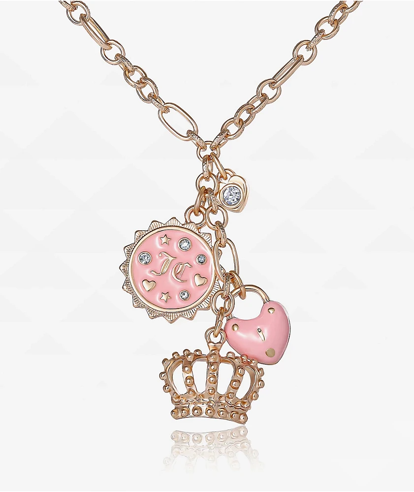 Juicy Couture Layered Pink & Goldtone Charm Necklace