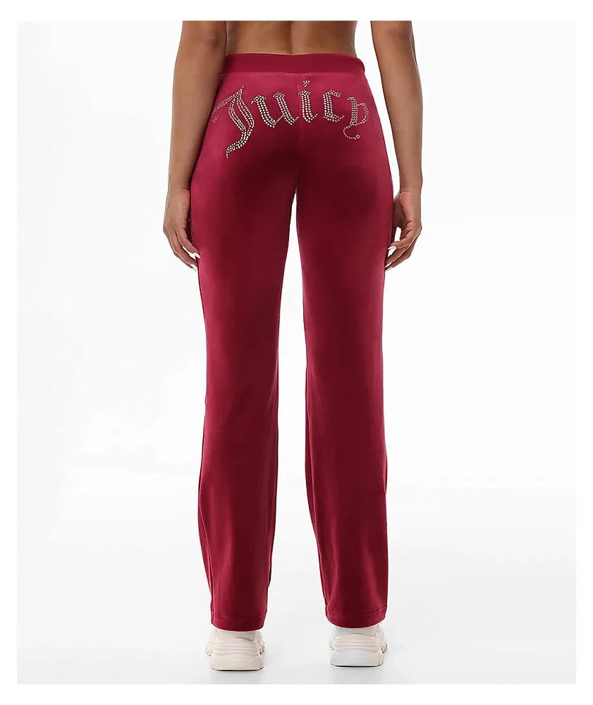 Juicy Couture OG Big Bling Coco Red Velour Track Pants