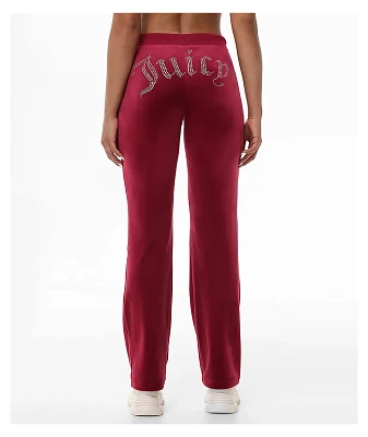 Juicy Couture OG Big Bling Coco Red Velour Track Pants