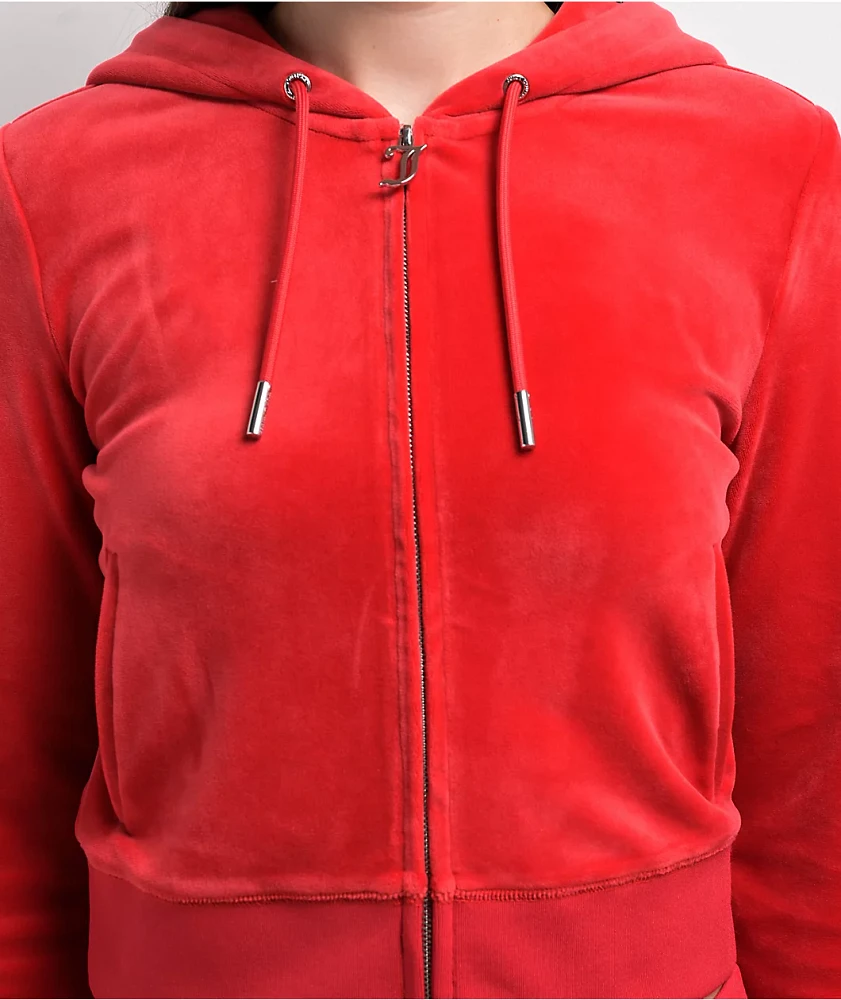 Juicy Couture OG Big Bling Coco Red Velour Zip Hoodie