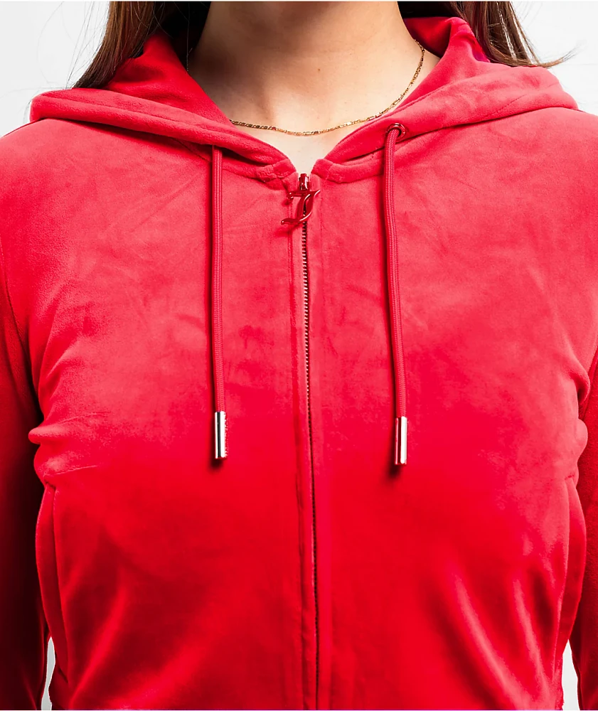 Juicy Couture OG Big Bling Coco Red Velour Zip Hoodie