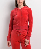 Juicy Couture OG Big Bling Coco Red Velour Zip Hoodie