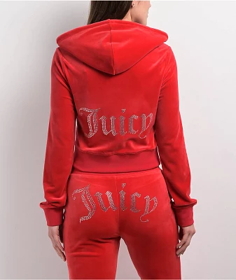 Juicy Couture OG Big Bling Coco Red Velour Zip Hoodie