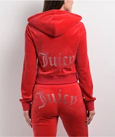 Juicy Couture OG Big Bling Coco Red Velour Zip Hoodie