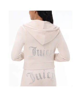 Juicy Couture OG Big Bling Crystal Velour Zip Hoodie