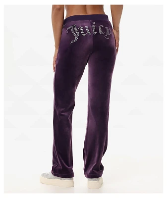 Juicy Couture OG Big Bling Plum Velour Track Pants