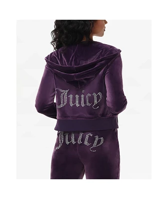 Juicy Couture OG Big Bling Plum Velour Zip Hoodie