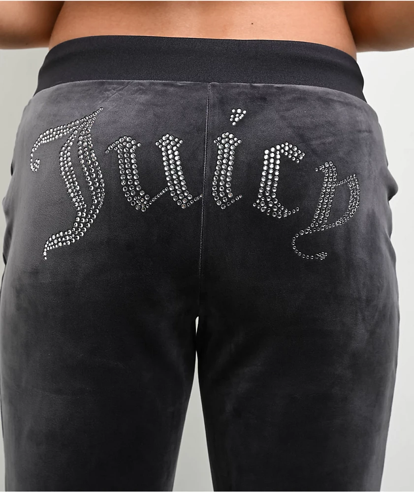 Juicy Couture OG Big Bling Titanium Velour Track Pants