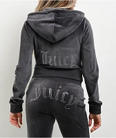 Juicy Couture OG Big Bling Titanium Velour Zip Hoodie