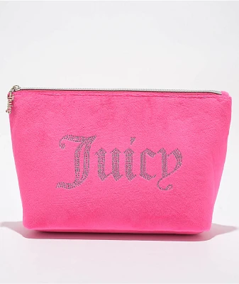 Juicy Couture Rhinestone Logo Pink Velour Makeup Pouch