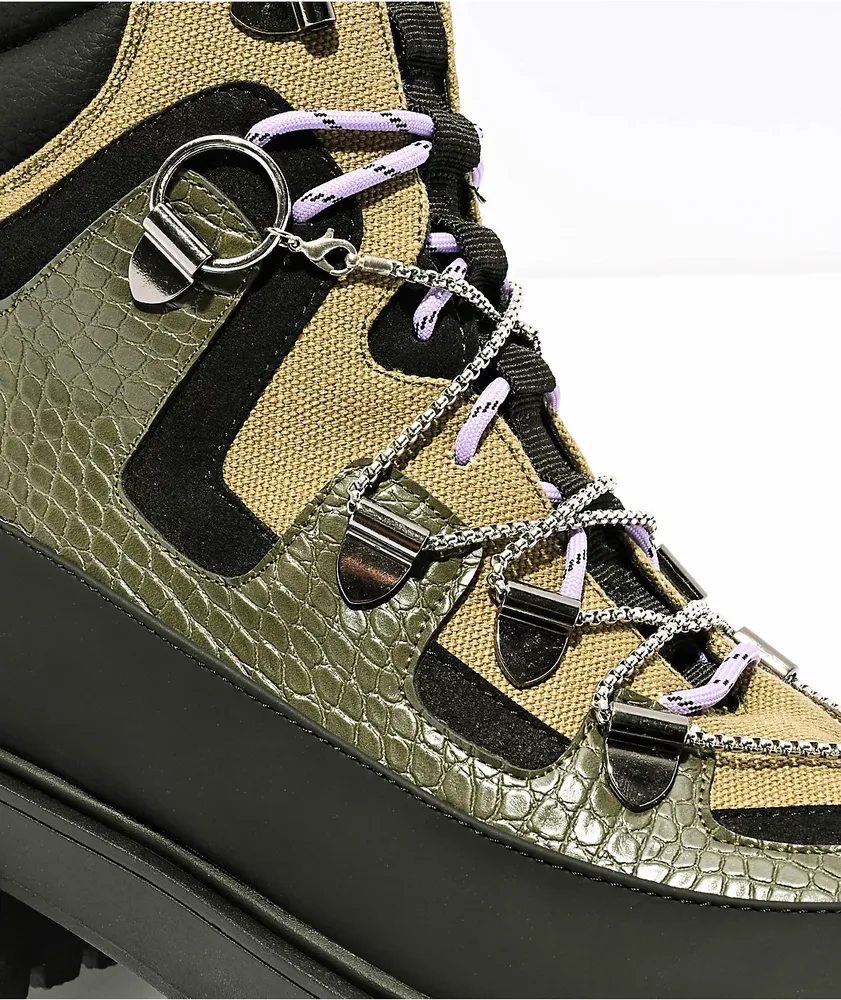 KOI Reaper Tanned Crocodile Platform Hiking Boots