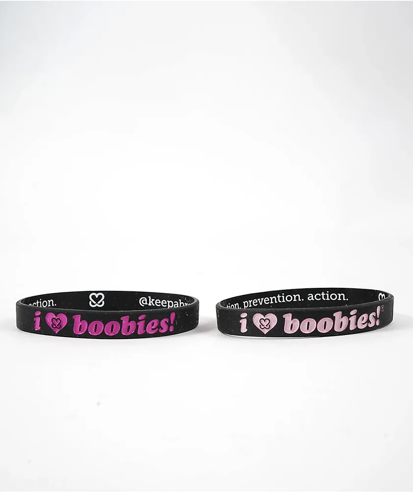 Keep A Breast Foundation I Heart Boobies Black & Pink Mini 2 Pack Bracelets