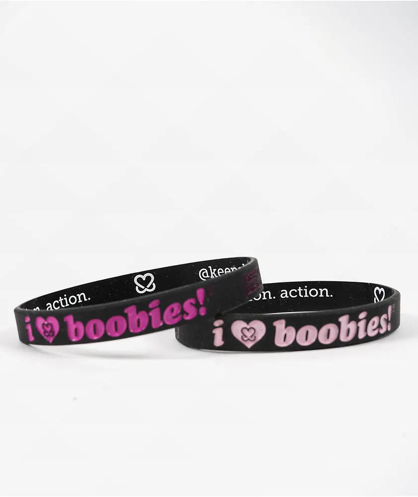 Keep A Breast Foundation I Heart Boobies Black & Pink Mini 2 Pack Bracelets