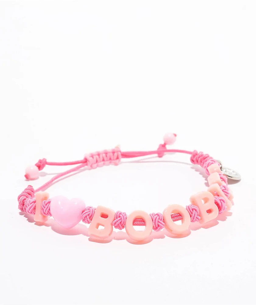 Keep A Breast Foundation I Heart Boobies EDC Pink Braid Bracelet