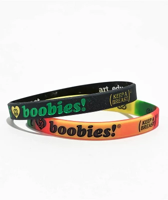 Keep A Breast Foundation I Heart Boobies Rasta Fade 2 Pack Bracelets