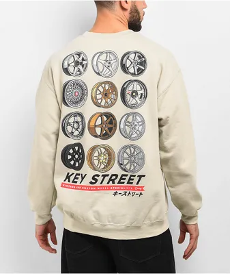 Key Street Wheels Beige Crewneck Sweatshirt