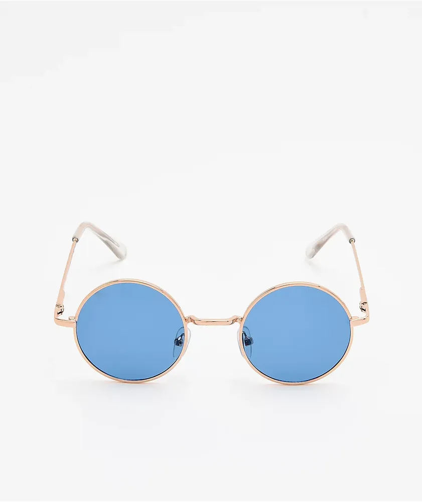 Kid Navy & Gold Round Sunglasses