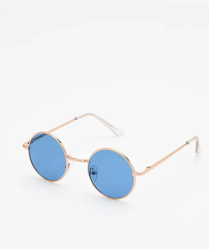 Kid Navy & Gold Round Sunglasses