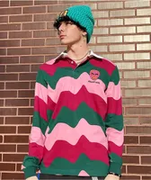 Killer Acid Alien Wavy Pink Long Sleeve Rugby Shirt