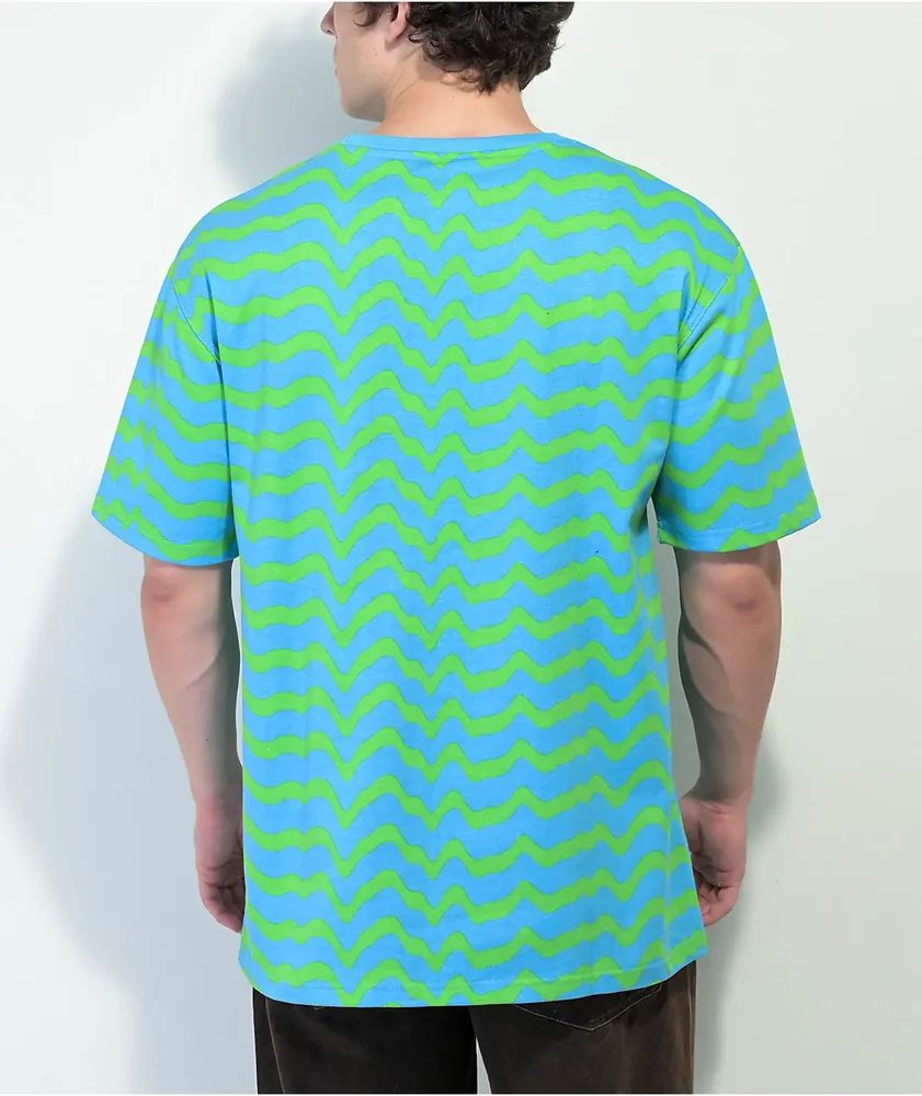 Killer Acid Frog Blue & Green Wavy Stripe T-Shirt 