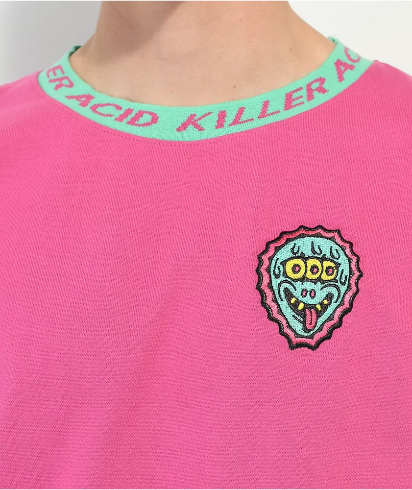 Killer Acid No Bad Trips Pink Knit Ringer T-Shirt