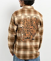 Killer Acid Skully Brown Plaid Long Sleeve Button Up Shirt