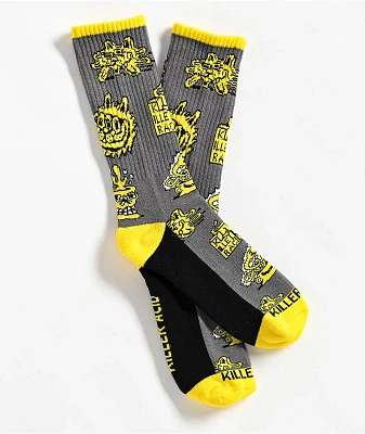 Killer Acid Skully Grey & Yellow Crew Socks