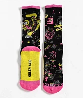 Killer Acid Trippy Dog Black, Yellow, & Pink Crew Socks