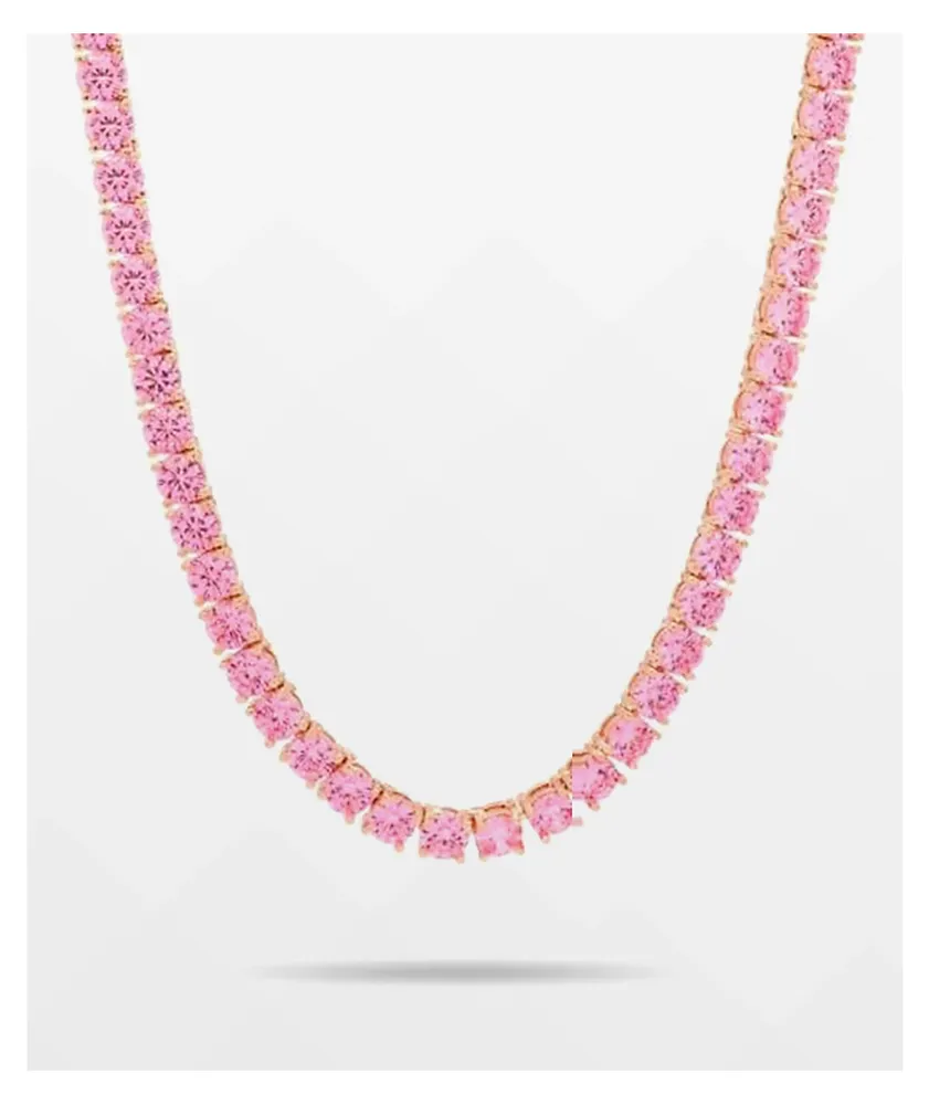 King Ice 5mm Single Row Pink Gold Tennis Chain Necklace