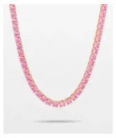 King Ice 5mm Single Row Pink Gold Tennis Chain Necklace