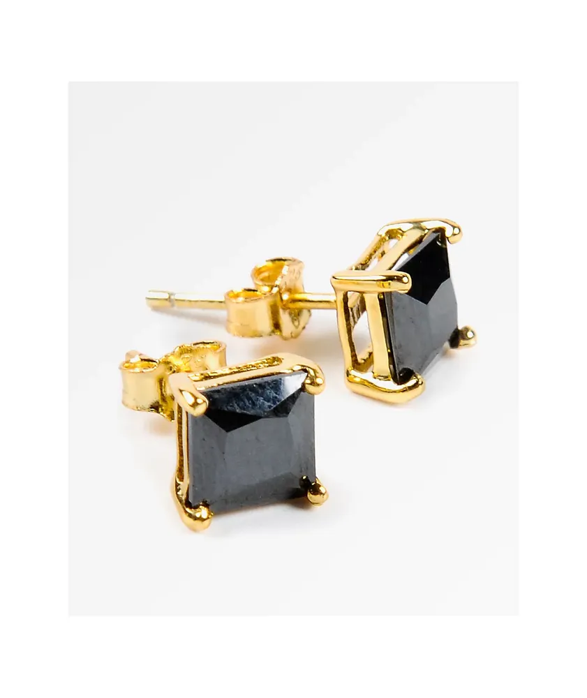 King Ice 6mm Gold & Black Princess Cut Earrings