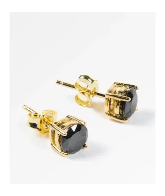 King Ice 6mm Gold & Black Round Cut Earrings