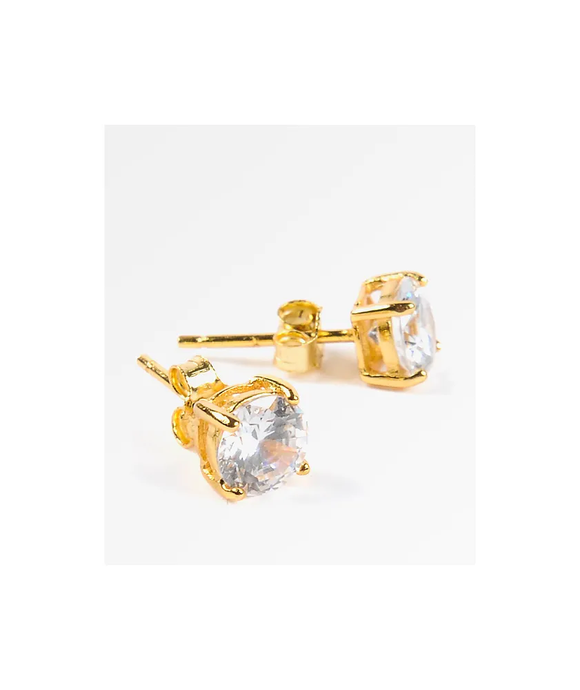 King Ice 6mm Gold & Clear Round Cut Earrings