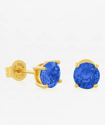 King Ice Brilliant Cut Blue Stud Earrings