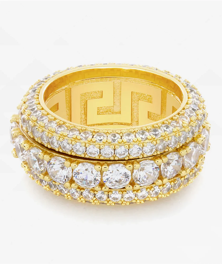 King Ice Brilliant Cut Icy Gold Spinner Ring